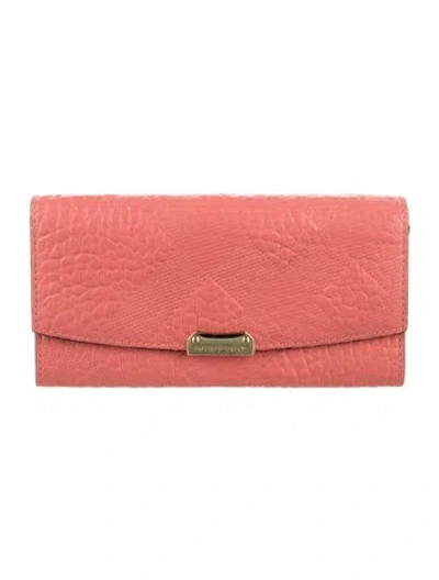 Pre-owned Burberry Embossed Leather Continental Wallet In Pink