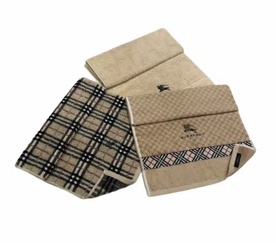 Pre-owned Burberry Embossed Logo Face Towel Lot 3 Lots In Brown