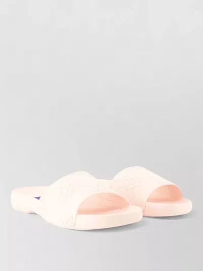 Burberry Embossed Pattern Slides Flat Sole Open Toe In Pink