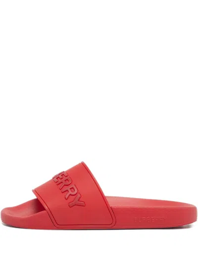 Pre-owned Burberry Embossed Slides In Red