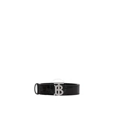 Burberry Embossed Tb Monogram Leather Belt In Black