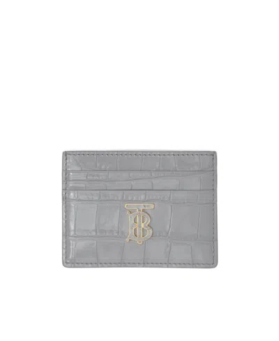 Burberry Embossed Tb-plaque Card Case In Gray