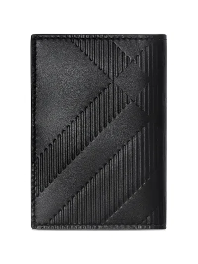 Burberry Embossed-check Folding Card Case In Black