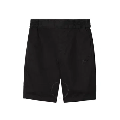 Burberry Embroided Logo Cotton Shorts In Black