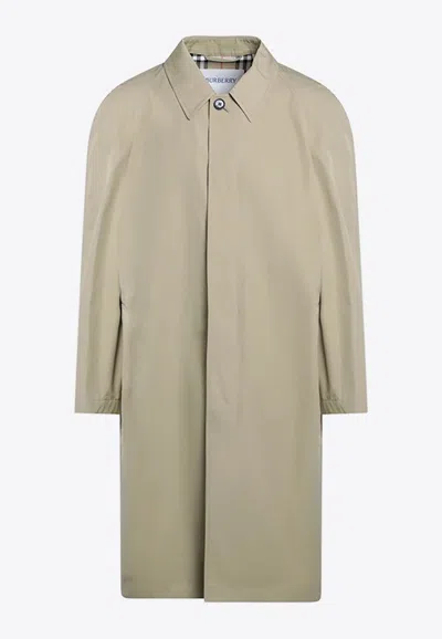 Burberry Embroidered Buttoned Overcoat In Gray