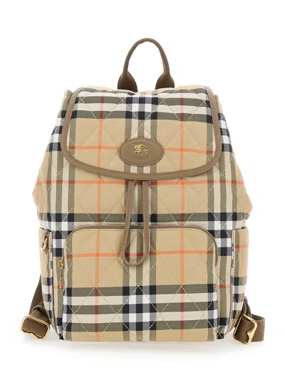 Burberry Embroidered Canvas Backpack In Brown