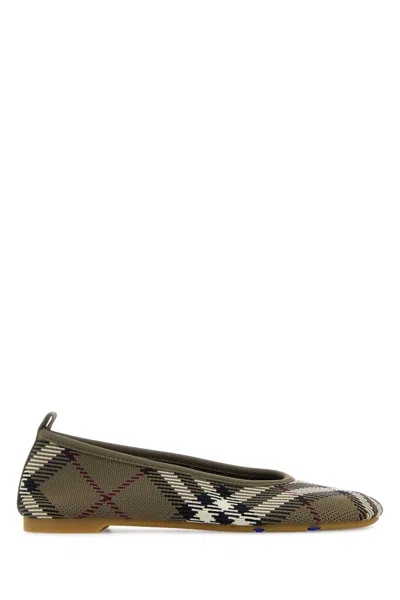 Burberry Embroidered Canvas Ballerinas In Gray