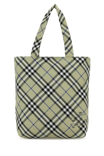 BURBERRY EMBROIDERED CANVAS CHECK SHOPPING BAG