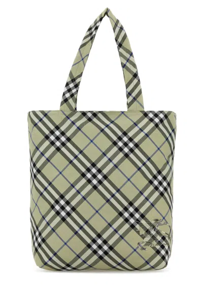 Burberry Embroidered Canvas Check Shopping Bag In Lichen