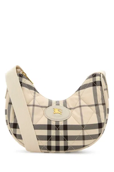 Burberry Embroidered Canvas Fabric Horseshoe Crossbody Bag In Neutral