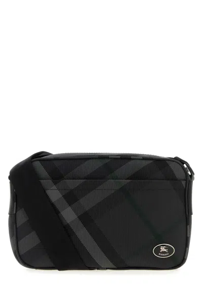 Burberry Embroidered Canvas Grid Crossbody Bag In Gray