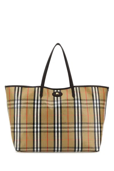 Burberry Embroidered Canvas Large Highlands Shopping Bag