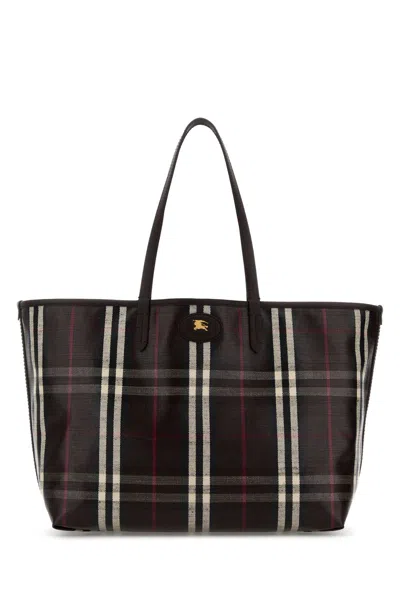 Burberry Embroidered Canvas Medium Highlands Shopping Bag In Multi