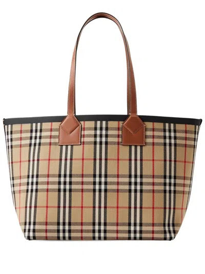Burberry Embroidered Canvas Medium London Shopping Bag In Beige