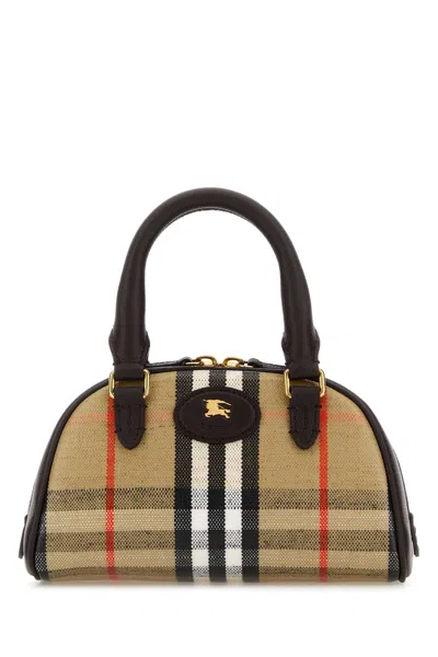 Burberry Embroidered Canvas Mini Highlands Handbag In Brown