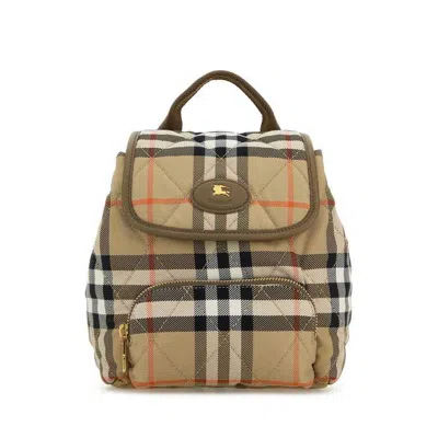 Burberry Embroidered Canvas Mini Horseshoe Backpack Sand Polyamide (nylon) Zaini In Brown