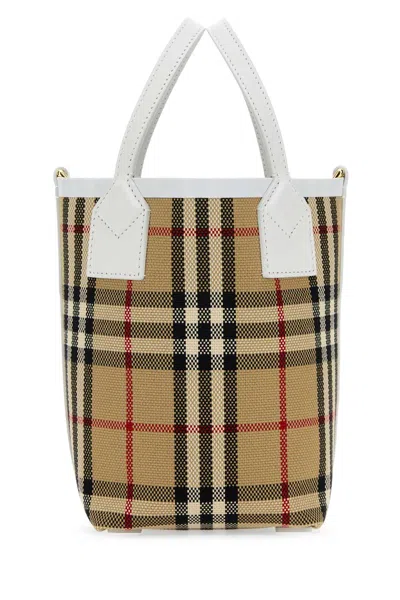 Burberry Embroidered Canvas Mini London Handbag In Archivebeigewhite