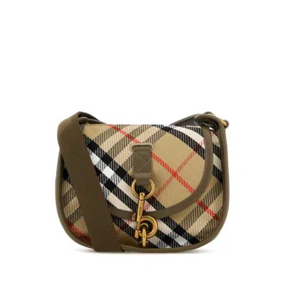 Burberry Embroidered Canvas Mini Messenger B Clip Crossbody Bag Sand Polyester Cotton Borse A Tracolla In Brown