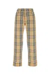 Burberry Beige Pants With Ekd Embroidery On The Rear And Check Motif All-over In Tech Fabric Man