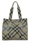 Burberry Embroidered Canvas Medium Check Shopping Bag In Lichen