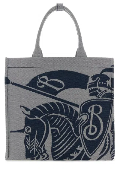 Burberry Embroidered Canvas Shopping Bag In Navy