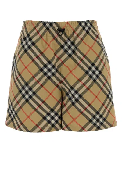 Burberry Checked Embroidered Canvas Shorts For Women In Brown