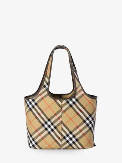 Burberry Embroidered Canvas Small Check Shopping Bag In Multi