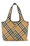 Burberry Embroidered Canvas Small Check Shopping Bag