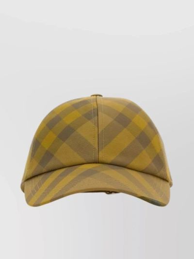 Burberry Embroidered Cap With Curved Brim And Plaid Pattern In Yellow