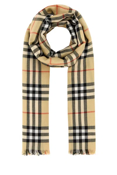 Burberry Embroidered Cashmere Blend Scarf In Sand