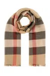 Burberry Embroidered Cashmere Blend Scarf With Checked Pattern In Sand