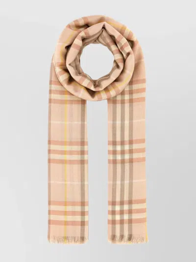BURBERRY EMBROIDERED CASHMERE BLEND SCARF WITH CHECKED PATTERN