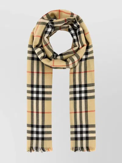Burberry Embroidered Cashmere Blend Scarf With Checked Pattern