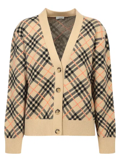 Burberry Embroidered Cashmere Cardigan In Sandipcheck