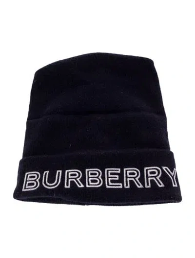 Pre-owned Burberry Embroidered Cashmere Knit Beanie In Blue