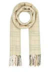 Burberry Cashmere Scarf With Embroidered Checkered Pattern And Fringed Edges