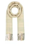 Burberry Cashmere Scarf With Embroidered Checkered Pattern And Fringed Edges