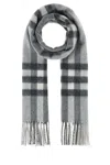 Burberry Cashmere Scarf With Embroidered Checked Pattern In Gray