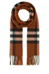 Burberry Cashmere Scarf With Embroidered Fringed Edges In Brown