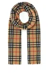 Burberry Checkered Cashmere Scarf With Fringed Edges In Archivebeige