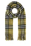 Burberry Cashmere Scarf With Embroidered Checked Pattern In Green