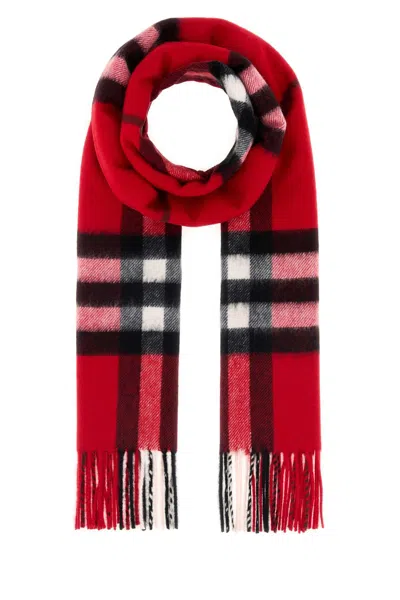 Burberry Embroidered Cashmere Scarf In Checked Design In Multi