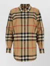 Burberry Embroidered Check Pattern Cotton Shirt In Neutral