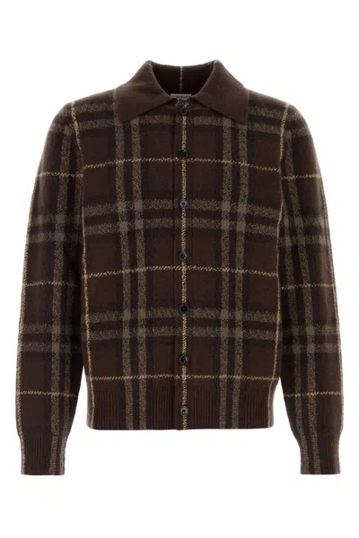 Burberry Embroidered Checked Cashmere Cardigan In Brown