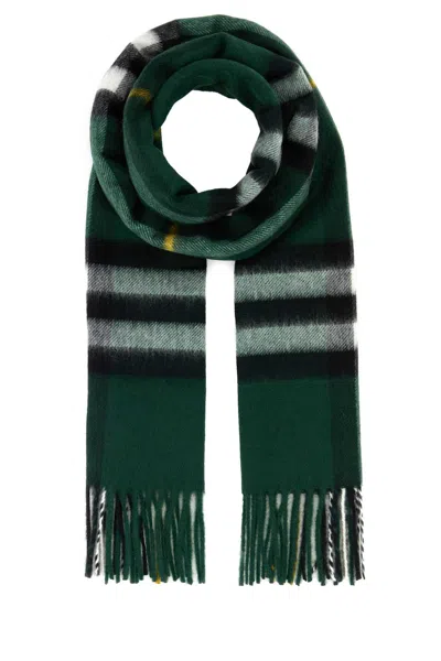 Burberry Embroidered Checked Cashmere Scarf In Green