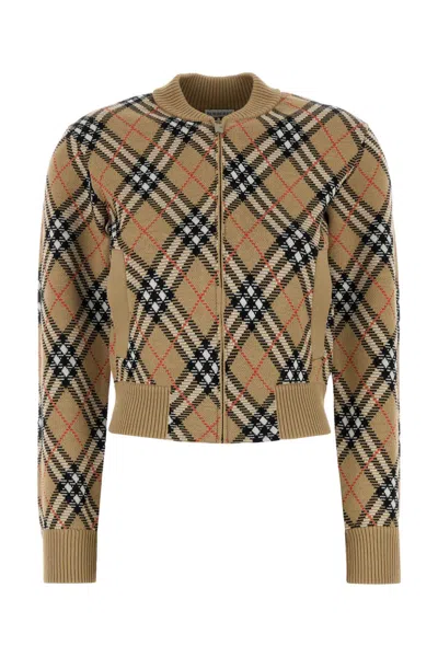 Burberry Embroidered Checked Wool-blend Cardigan In Brown
