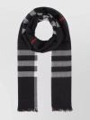 BURBERRY EMBROIDERED CHECKERED WOOL BLEND SCARF