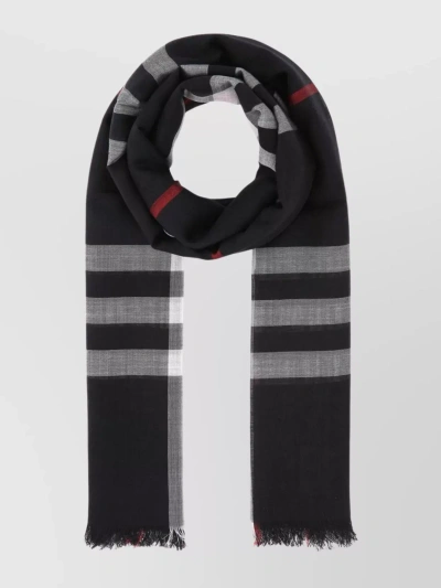 Burberry Giant Check Wool And Silk Blend Scarf In Navy
