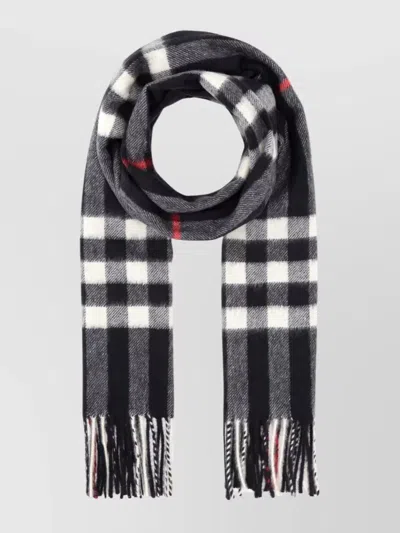 Burberry Embroidered Checks Cashmere Scarf In White
