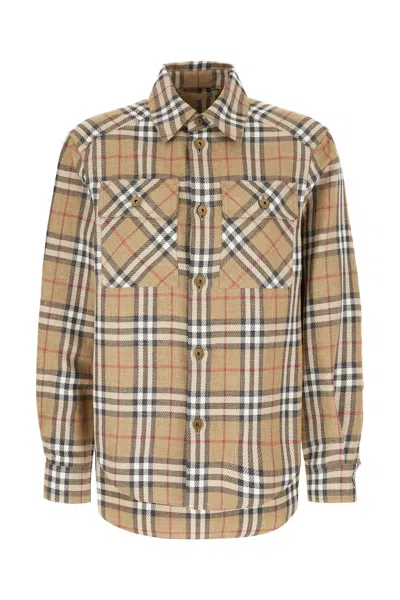 Burberry Embroidered Cotton Blend Shirt In Nut Ip Check